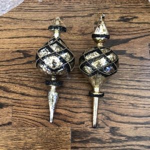 New, Set of 2, Large Mercury Glass Silver & Gold Christmas Ornaments!